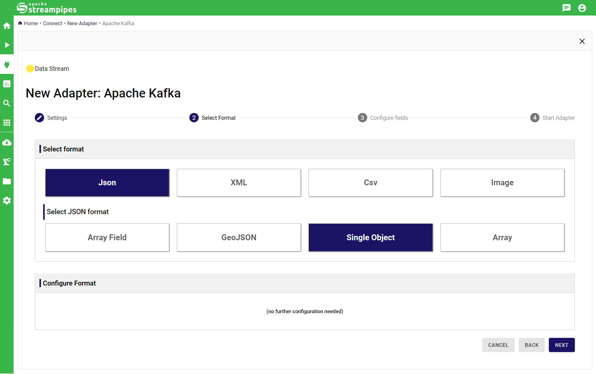 StreamPipes Connect Format Selection