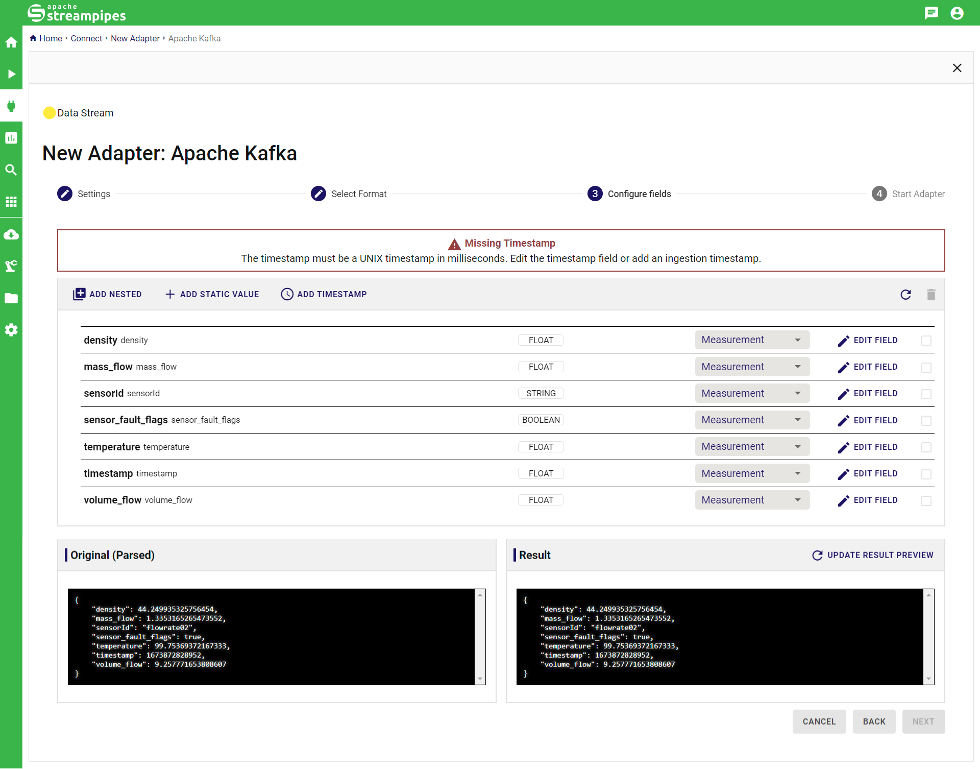 StreamPipes Connect Schema Editor