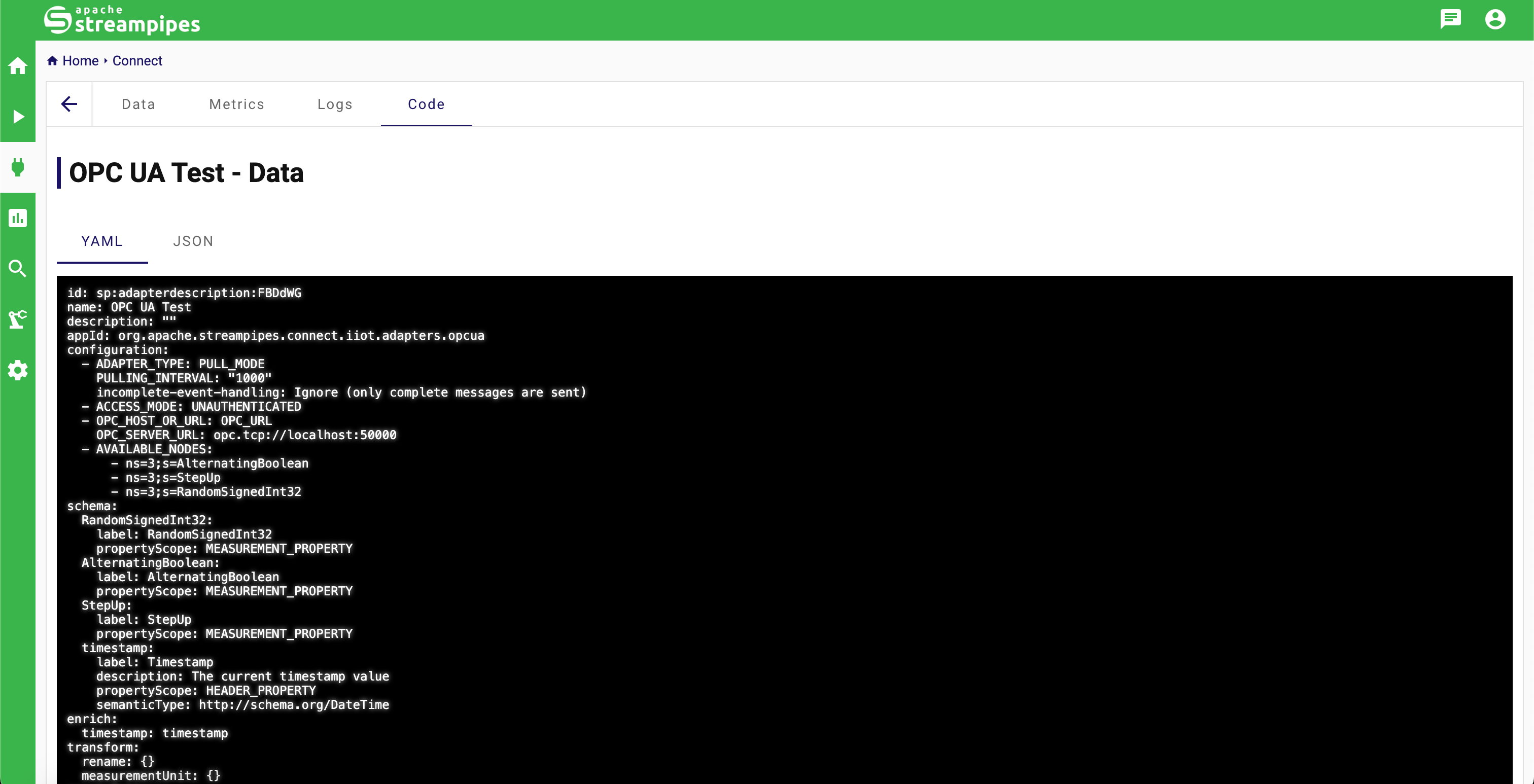 StreamPipes Adapter Details Code View