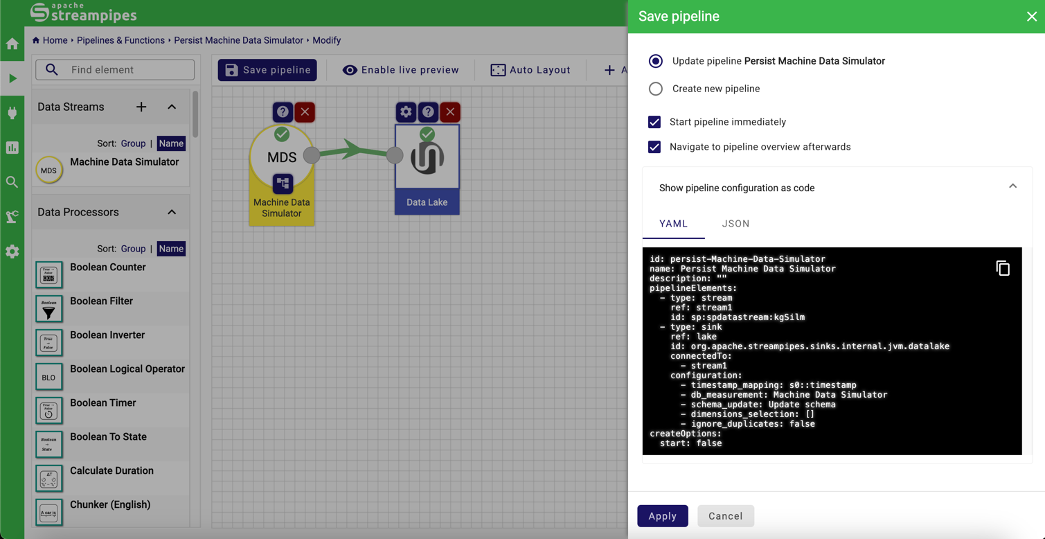 Pipeline as code in the UI