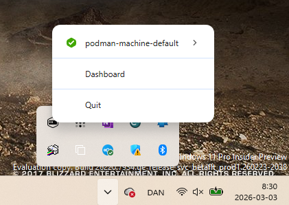 Available machines tray