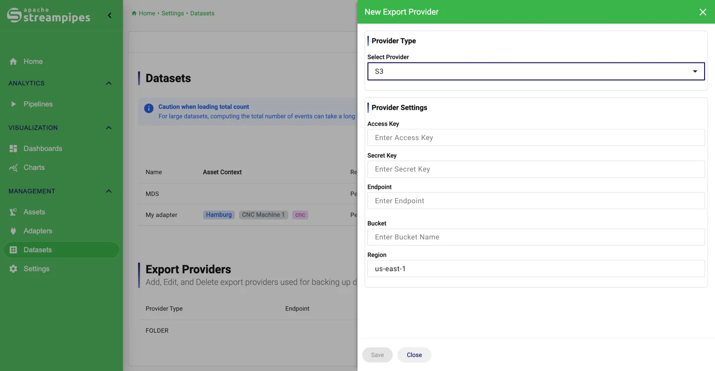 S3 export provider configuration